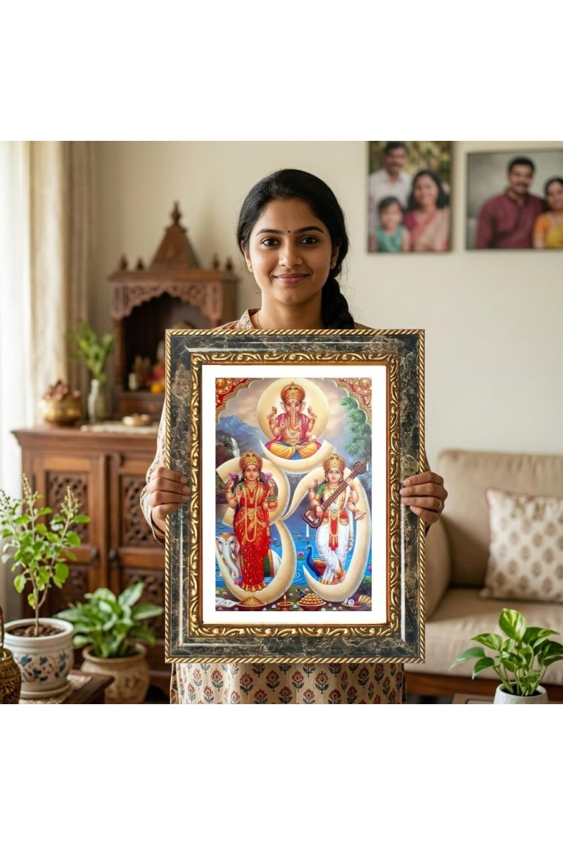 Sarada Goddess Decorative Photo Frame With White Mount | Premium Wall & Tabletop Picture Frame | Home, Office & Temple Decoration | 12x16 Inch (Pack Of 1) (F33156)