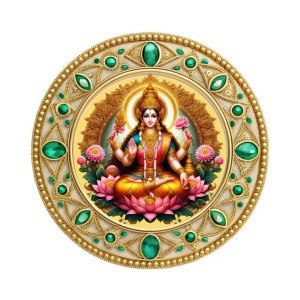 Goddess Lakshmi Fridge Magnet Wooden | Glossy Sublimation Print | 4x4 Inch | Strong Magnet Back | Decorative Magnet for Fridge, Almirah & Temple Decor (F23715)