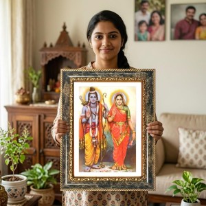 Rama And Sita Decorative Photo Frame With White Mount | Premium Wall & Tabletop Picture Frame | Home, Office & Temple Decoration | 8x12 Inch (Pack Of 1) (F33101)