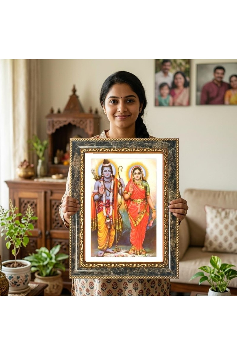 Rama And Sita Decorative Photo Frame With White Mount | Premium Wall & Tabletop Picture Frame | Home, Office & Temple Decoration | 8x12 Inch (Pack Of 1) (F33101)