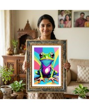 Vibrant, Stylized Frog Decorative Photo Frame With White Mount | Premium Wall & Tabletop Picture Frame | Home, Office & Temple Decoration | 10x14 Inch (Pack Of 1) (F31428)