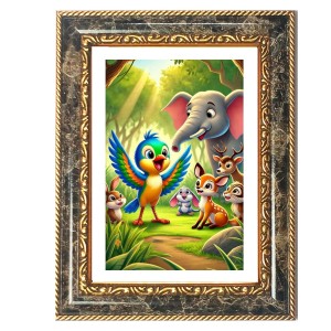 Vibrant Jungle Animal Scene. Decorative Photo Frame With White Mount | Premium Wall & Tabletop Picture Frame | Home, Office & Temple Decoration | 8x12 Inch (Pack Of 1) (F32686)