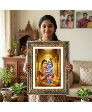 Yashoda And Krishna Decorative Photo Frame With White Mount | Premium Wall & Tabletop Picture Frame | Home, Office & Temple Decoration | 10x14 Inch (Pack Of 1) (F32453)