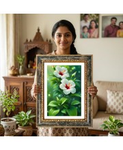 White Hibiscus Flowers Decorative Photo Frame With White Mount | Premium Wall & Tabletop Picture Frame | Home, Office & Temple Decoration | 10x14 Inch (Pack Of 1) (F32641)