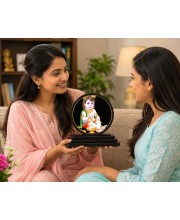 Car Dashboard Wooden Bal Krishna Showpiece | 4 X 4.5 Inch Sublimation Printed Decorative Stand | 4 Mm MDF | Home Decor | Made in India (F33438)