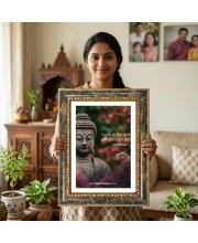 The Buddha Decorative Photo Frame With White Mount | Premium Wall & Tabletop Picture Frame | Home, Office & Temple Decoration | 8x12 Inch (Pack Of 1) (F31553)