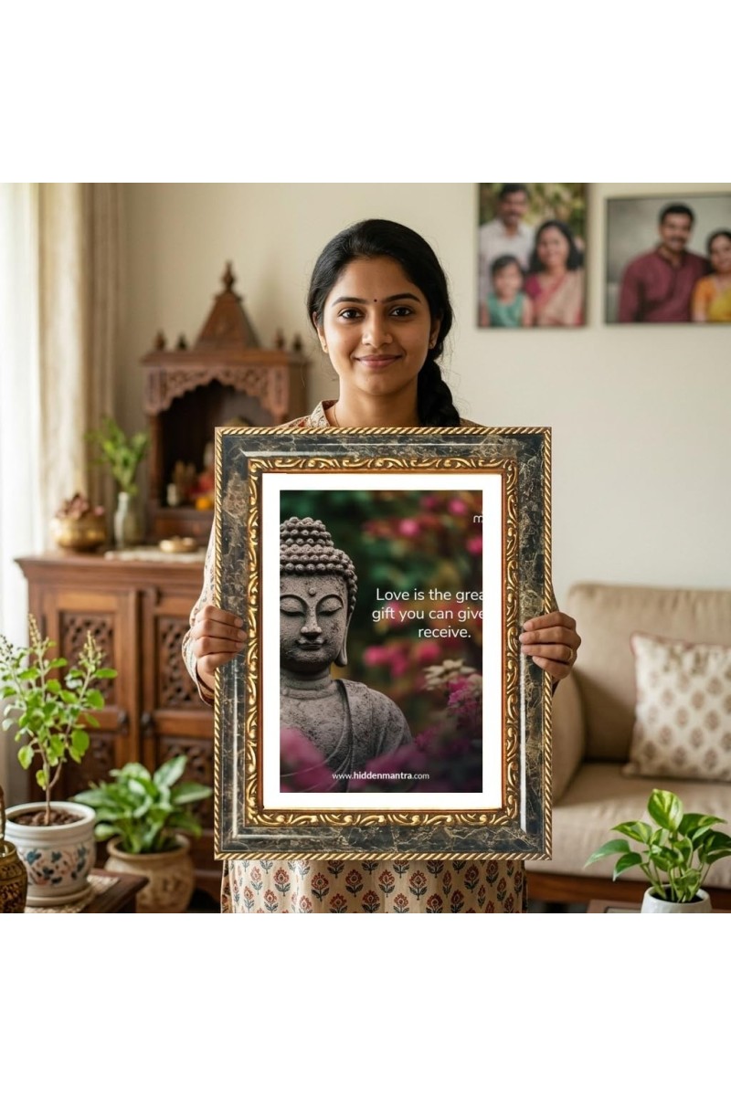The Buddha Decorative Photo Frame With White Mount | Premium Wall & Tabletop Picture Frame | Home, Office & Temple Decoration | 8x12 Inch (Pack Of 1) (F31553)