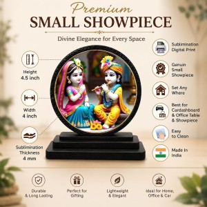 Car Dashboard Wooden Radhe Krishna Showpiece | 4 X 4.5 Inch Sublimation Printed Decorative Stand | 4 Mm MDF | Home Decor | Made in India (F33481)