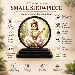 Car Dashboard Wooden Goddess Saraswati Showpiece | 4 X 4.5 Inch Sublimation Printed Decorative Stand | 4 Mm MDF | Home Decor | Made in India (F33713) Car Dashboard Wooden Goddess Saraswati Showpiece | 4 X 4.5 Inch Sublimation Printed Decorative Stand | 4 Mm MDF | Home Decor | Made in India (F33713)