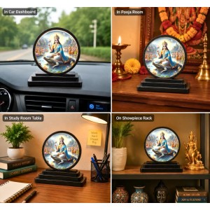 Car Dashboard Wooden Goddess Ganga Showpiece | 4 X 4.5 Inch Sublimation Printed Decorative Stand | 4 Mm MDF | Home Decor | Made in India (F33472)