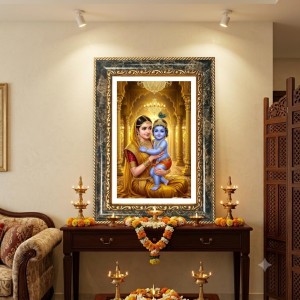 Yashoda And Krishna Decorative Photo Frame With White Mount | Premium Wall & Tabletop Picture Frame | Home, Office & Temple Decoration | 10x14 Inch (Pack Of 1) (F32453)