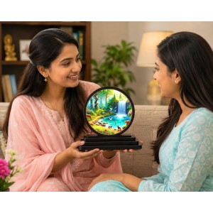 Car Dashboard Wooden Forest Landscape Showpiece | 4 X 4.5 Inch Sublimation Printed Decorative Stand | 4 Mm MDF | Home Decor | Made in India (F33626)
