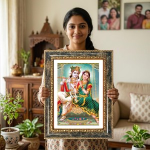Radhaa Krishna Decorative Photo Frame With White Mount | Premium Wall & Tabletop Picture Frame | Home, Office & Temple Decoration | 10x14 Inch (Pack Of 1) (F33077)