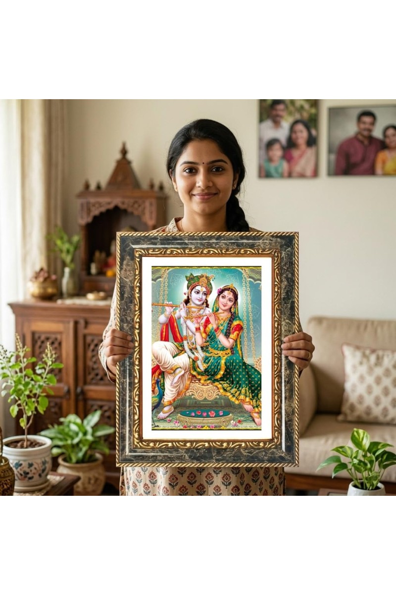 Radhaa Krishna Decorative Photo Frame With White Mount | Premium Wall & Tabletop Picture Frame | Home, Office & Temple Decoration | 10x14 Inch (Pack Of 1) (F33077)