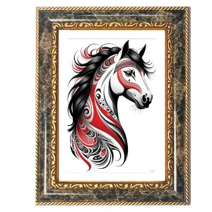 Red And Black Abstract Horse Decorative Photo Frame With White Mount | Premium Wall & Tabletop Picture Frame | Home, Office & Temple Decoration | 8x12 Inch (Pack Of 1) (F32530)