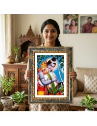 Ganeshaa And Krishna Decorative Photo Frame With White Mount | Premium Wall & Tabletop Picture Frame | Home, Office & Temple Decoration | 10x14 Inch (Pack Of 1) (F33119)