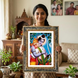 Ganeshaa And Krishna Decorative Photo Frame With White Mount | Premium Wall & Tabletop Picture Frame | Home, Office & Temple Decoration | 10x14 Inch (Pack Of 1) (F33119)