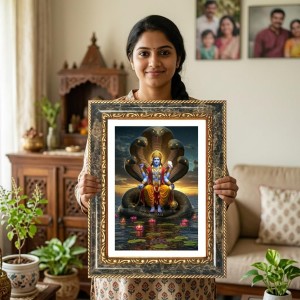 Vishnu Decorative Photo Frame With White Mount | Premium Wall & Tabletop Picture Frame | Home, Office & Temple Decoration | 8x12 Inch (Pack Of 1) (F31492)