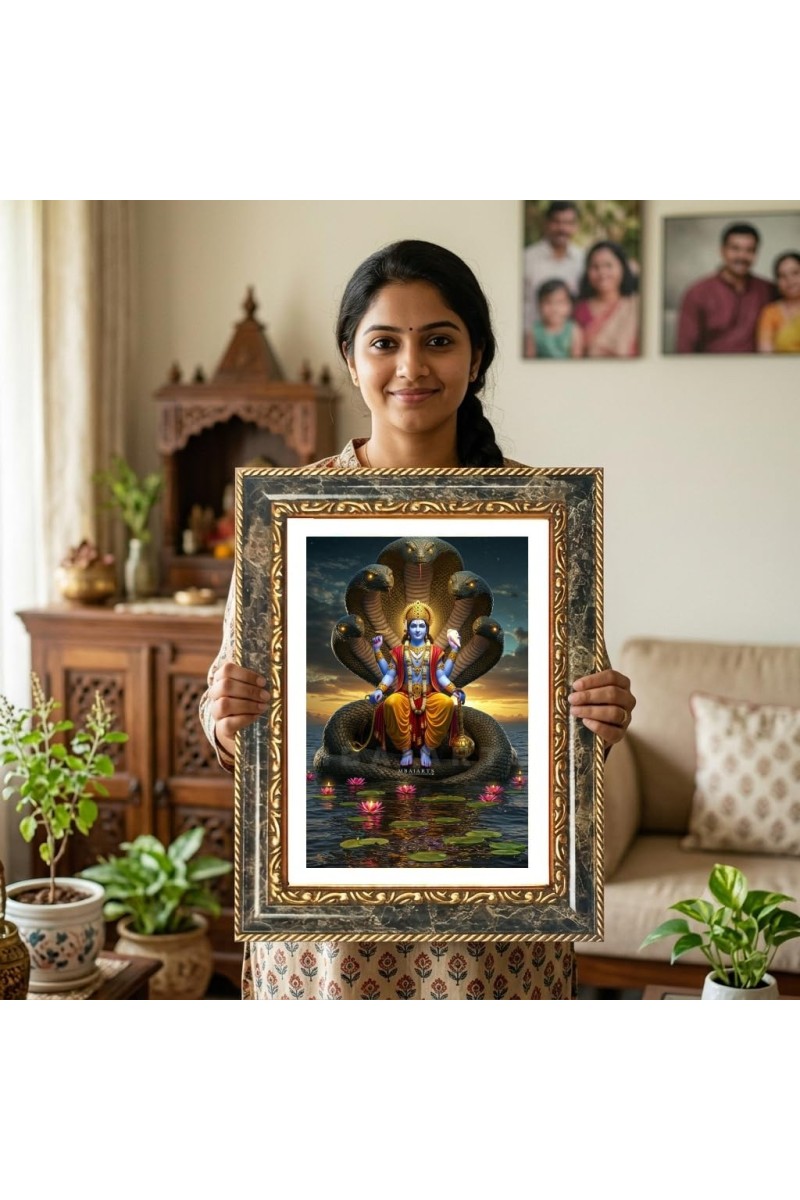 Vishnu Decorative Photo Frame With White Mount | Premium Wall & Tabletop Picture Frame | Home, Office & Temple Decoration | 8x12 Inch (Pack Of 1) (F31492)
