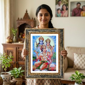 Rama Sita Hanuman Decorative Photo Frame With White Mount | Premium Wall & Tabletop Picture Frame | Home, Office & Temple Decoration | 8x12 Inch (Pack Of 1) (F33123)