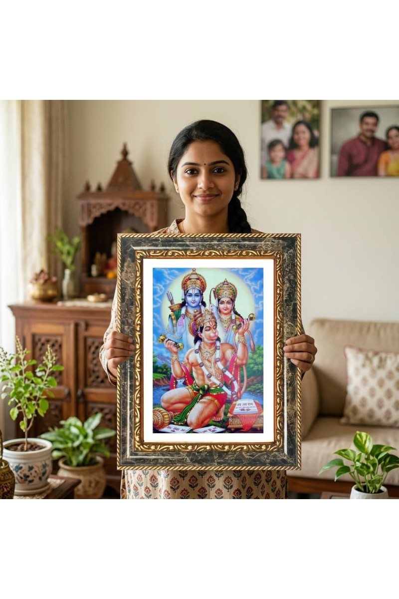 Rama Sita Hanuman Decorative Photo Frame With White Mount | Premium Wall & Tabletop Picture Frame | Home, Office & Temple Decoration | 8x12 Inch (Pack Of 1) (F33123)