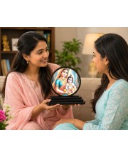 Car Dashboard Wooden Yashoda Goddess and Bal Krishna Showpiece | 4 X 4.5 Inch Sublimation Printed Decorative Stand | 4 Mm MDF | Home Decor | Made in India (F33685)