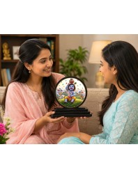 Car Dashboard Wooden Lord Krishna Showpiece | 4 X 4.5 Inch Sublimation Printed Decorative Stand | 4 Mm MDF | Home Decor | Made in India (F33757)