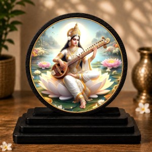 Car Dashboard Wooden Goddess Saraswati Showpiece | 4 X 4.5 Inch Sublimation Printed Decorative Stand | 4 Mm MDF | Home Decor | Made in India (F33739) Car Dashboard Wooden Goddess Saraswati Showpiece | 4 X 4.5 Inch Sublimation Printed Decorative Stand | 4 Mm MDF | Home Decor | Made in India (F33739)