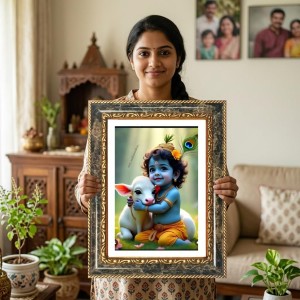 Baby Krishna Decorative Photo Frame With White Mount | Premium Wall & Tabletop Picture Frame | Home, Office & Temple Decoration | 10x14 Inch (Pack Of 1) (F31385) Baby Krishna Decorative Photo Frame With White Mount | Premium Wall & Tabletop Picture Frame | Home, Office & Temple Decoration | 10x14 Inch (Pack Of 1) (F31385)