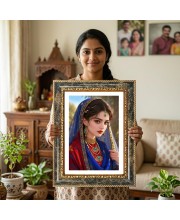 Woman In Traditional Indian Attire Decorative Photo Frame With White Mount | Premium Wall & Tabletop Picture Frame | Home, Office & Temple Decoration | 10x14 Inch (Pack Of 1) (F32602)