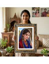 Woman In Traditional Indian Attire Decorative Photo Frame With White Mount | Premium Wall & Tabletop Picture Frame | Home, Office & Temple Decoration | 10x14 Inch (Pack Of 1) (F32602)