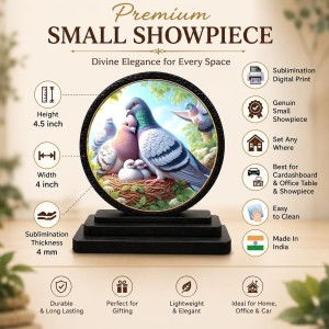 Car Dashboard Wooden Pigeon Art Showpiece | 4 X 4.5 Inch Sublimation Printed Decorative Stand | 4 Mm MDF | Home Decor | Made in India (F33527)