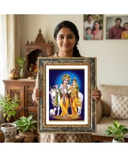 Radhaa Krishna Decorative Photo Frame With White Mount | Premium Wall & Tabletop Picture Frame | Home, Office & Temple Decoration | 8x12 Inch (Pack Of 1) (F32603)