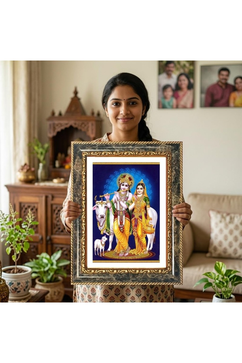 Radhaa Krishna Decorative Photo Frame With White Mount | Premium Wall & Tabletop Picture Frame | Home, Office & Temple Decoration | 8x12 Inch (Pack Of 1) (F32603)