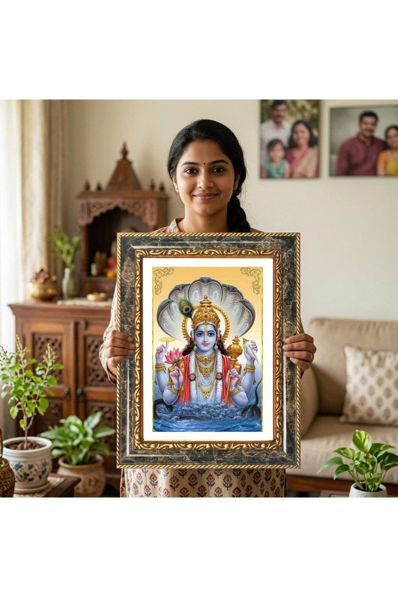 Vishnu Decorative Photo Frame With White Mount | Premium Wall & Tabletop Picture Frame | Home, Office & Temple Decoration | 8x12 Inch (Pack Of 1) (F31558)