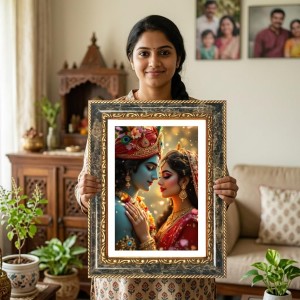 Radhaa Krishna Decorative Photo Frame With White Mount | Premium Wall & Tabletop Picture Frame | Home, Office & Temple Decoration | 8x12 Inch (Pack Of 1) (F31502)
