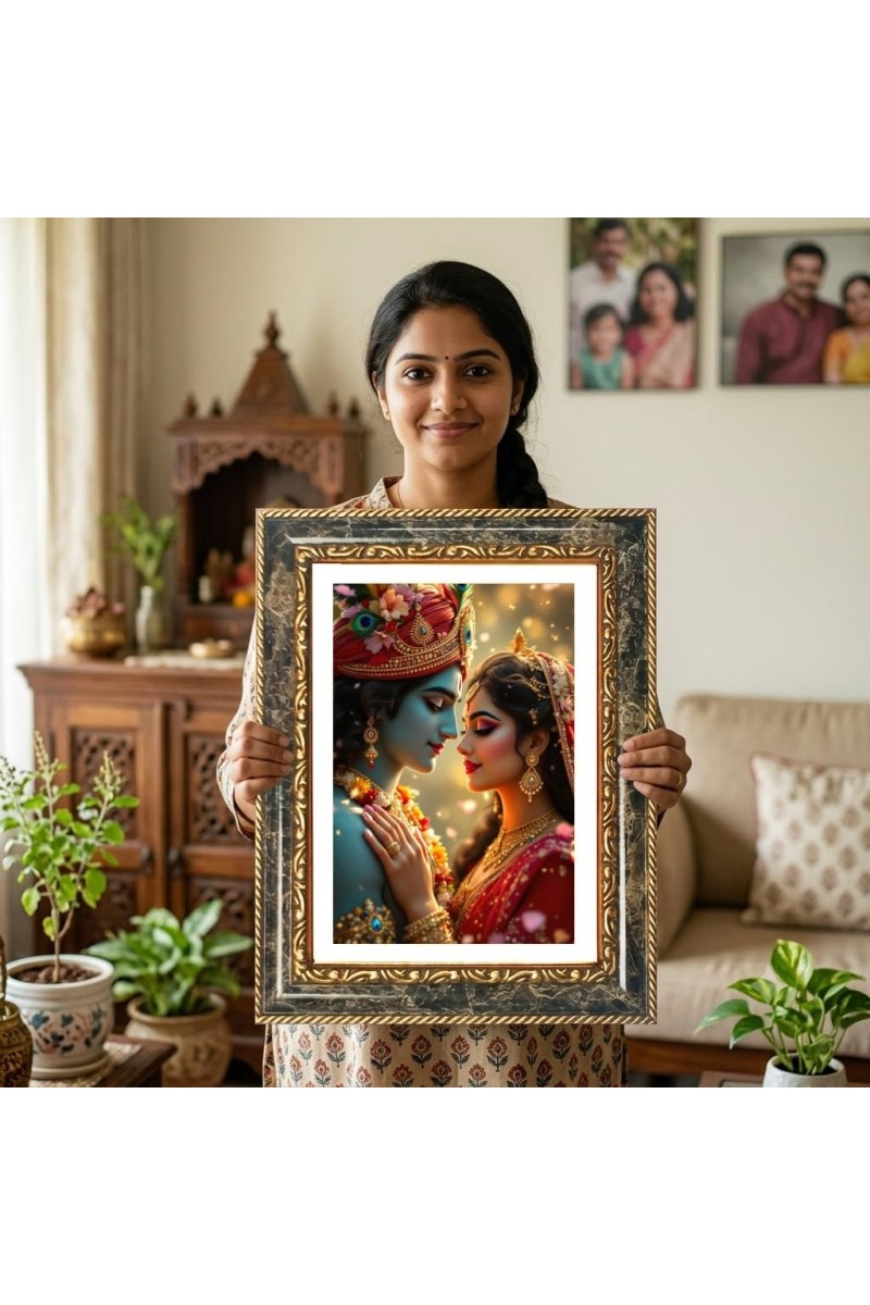Radhaa Krishna Decorative Photo Frame With White Mount | Premium Wall & Tabletop Picture Frame | Home, Office & Temple Decoration | 8x12 Inch (Pack Of 1) (F31502)