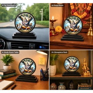 Car Dashboard Wooden Lord Krishna Showpiece | 4 X 4.5 Inch Sublimation Printed Decorative Stand | 4 Mm MDF | Home Decor | Made in India (F33618)