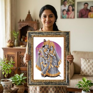 Radhaa Krishna Decorative Photo Frame With White Mount | Premium Wall & Tabletop Picture Frame | Home, Office & Temple Decoration | 8x12 Inch (Pack Of 1) (F31403)