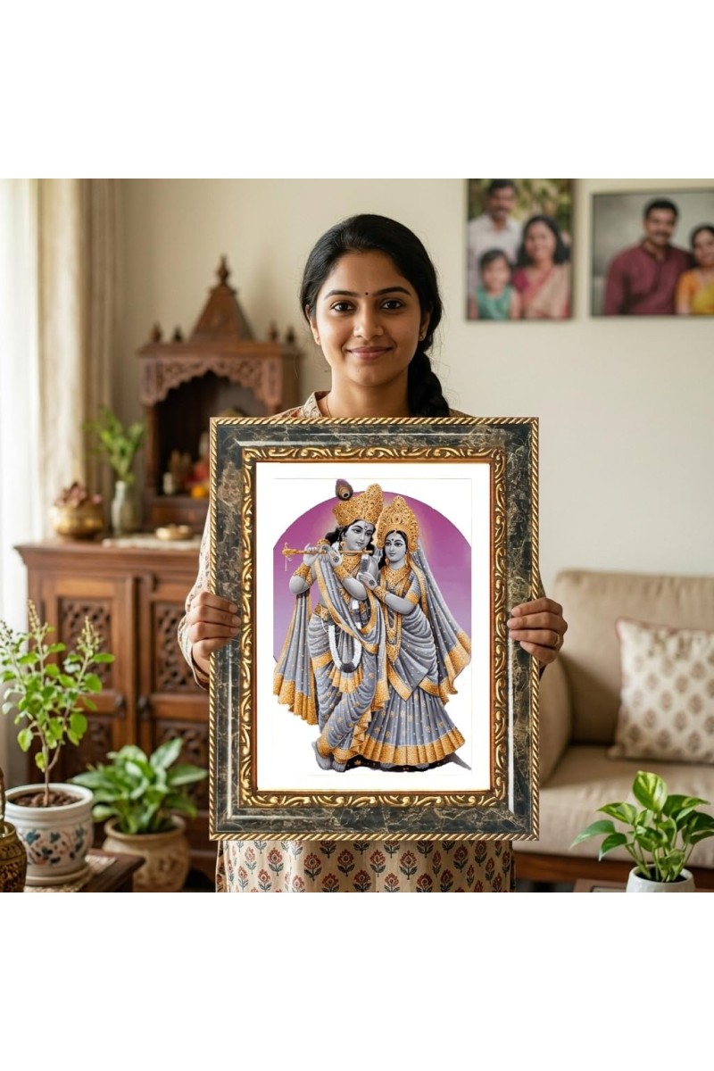 Radhaa Krishna Decorative Photo Frame With White Mount | Premium Wall & Tabletop Picture Frame | Home, Office & Temple Decoration | 8x12 Inch (Pack Of 1) (F31403)