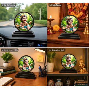 Car Dashboard Wooden Bal Krishna Showpiece | 4 X 4.5 Inch Sublimation Printed Decorative Stand | 4 Mm MDF | Home Decor | Made in India (F33737) Car Dashboard Wooden Bal Krishna Showpiece | 4 X 4.5 Inch Sublimation Printed Decorative Stand | 4 Mm MDF | Home Decor | Made in India (F33737)