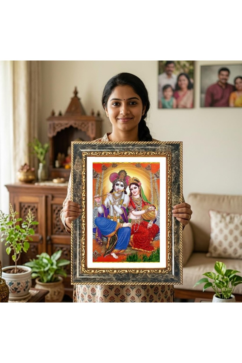 Radhaa Krishna Decorative Photo Frame With White Mount | Premium Wall & Tabletop Picture Frame | Home, Office & Temple Decoration | 8x12 Inch (Pack Of 1) (F31613)