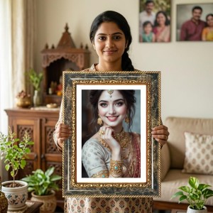 Model Dressed In A Traditional Bride Decorative Photo Frame With White Mount | Premium Wall & Tabletop Picture Frame | Home, Office & Temple Decoration | 10x14 Inch (Pack Of 1) (F32385) Model Dressed In A Traditional Bride Decorative Photo Frame With White Mount | Premium Wall & Tabletop Picture Frame | Home, Office & Temple Decoration | 10x14 Inch (Pack Of 1) (F32385)