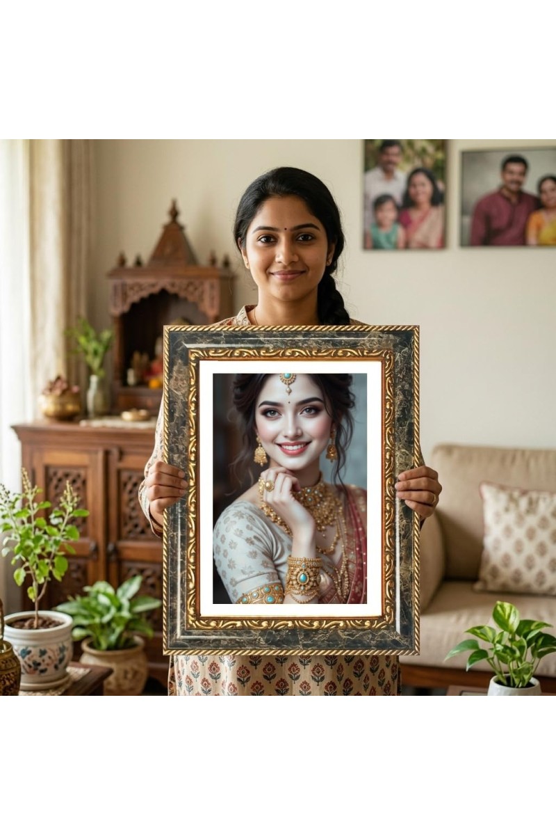 Model Dressed In A Traditional Bride Decorative Photo Frame With White Mount | Premium Wall & Tabletop Picture Frame | Home, Office & Temple Decoration | 10x14 Inch (Pack Of 1) (F32385)