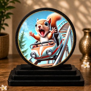 Car Dashboard Wooden Squirrel On A Roller Coaster Showpiece | 4 X 4.5 Inch Sublimation Printed Decorative Stand | 4 Mm MDF | Home Decor | Made in India (F33720) Car Dashboard Wooden Squirrel On A Roller Coaster Showpiece | 4 X 4.5 Inch Sublimation Printed Decorative Stand | 4 Mm MDF | Home Decor | Made in India (F33720)