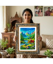 Tribal Woman Portrait Decorative Photo Frame With White Mount | Premium Wall & Tabletop Picture Frame | Home, Office & Temple Decoration | 12x16 Inch (Pack Of 1) (F33229)