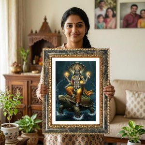 Woman In Traditional Indian Attire Decorative Photo Frame With White Mount | Premium Wall & Tabletop Picture Frame | Home, Office & Temple Decoration | 12x16 Inch (Pack Of 1) (F32602)