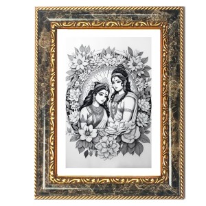 Radhaa And Krishna Decorative Photo Frame With White Mount | Premium Wall & Tabletop Picture Frame | Home, Office & Temple Decoration | 10x14 Inch (Pack Of 1) (F33181)