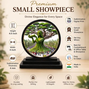 Car Dashboard Wooden Green Artwork Showpiece | 4 X 4.5 Inch Sublimation Printed Decorative Stand | 4 Mm MDF | Home Decor | Made in India (F33369)