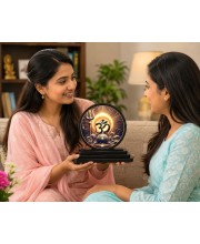 Car Dashboard Wooden Om Symbol Showpiece | 4 X 4.5 Inch Sublimation Printed Decorative Stand | 4 Mm MDF | Home Decor | Made in India (F33741)